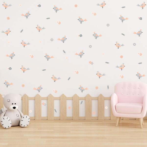 Pink & Grey Birds & Flowers