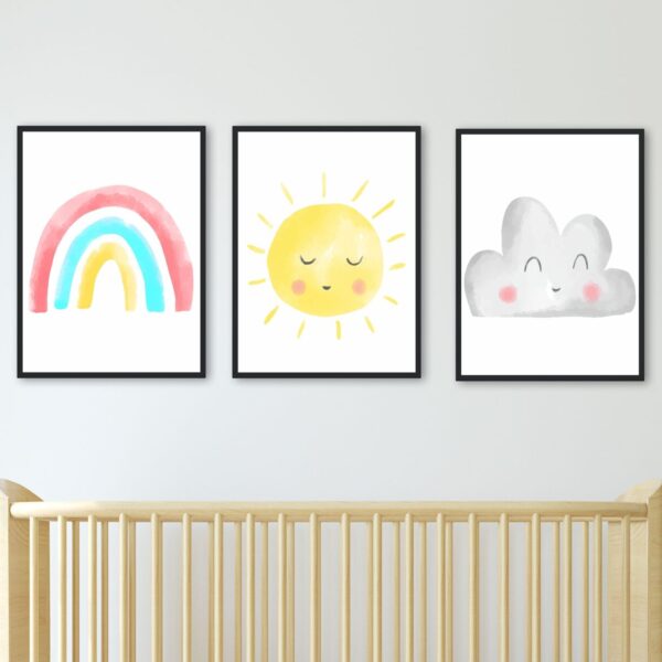 Watercolour Sun, Rainbow & Cloud Prints