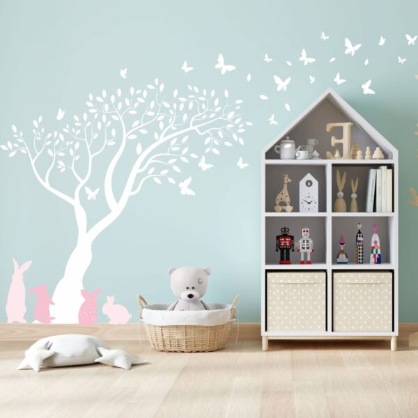 White Tree with Butterflies & Bunnies