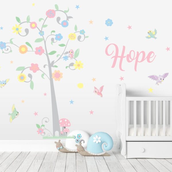 Pastel Tree with Birds & Name